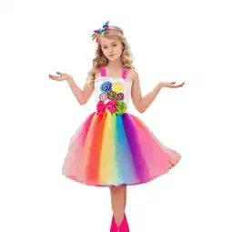 Walmart ANINEO Kids's Lollipop Rainbow Dress Candy Rainbow Carnival Dance Dress offer