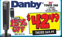 Ollie's DANBY 36 TOWER FAN offer