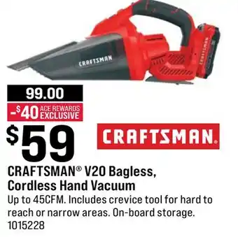Ace Hardware CRAFTSMAN V20 Bagless, Cordless Hand Vacuum offer