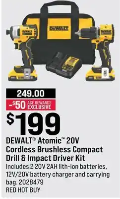Ace Hardware DEWALT Atomic 20V Cordless Brushless Compact Drill & Impact Driver Kit offer