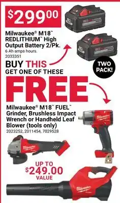 Ace Hardware Milwaukee M18 REDLITHIUM High Output Battery 2/Pk offer