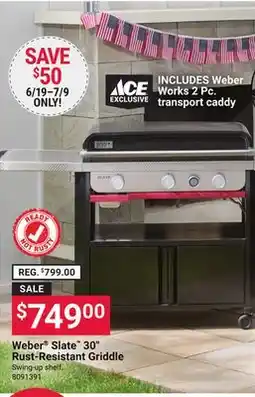 Ace Hardware Weber Slate 30 Rust-Resistant Griddle Swing up shelf offer