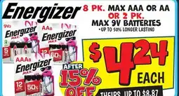Ollie's 8 PK. MAX AAA OR AA OR 2 PK. MAX 9V BATTERIES offer