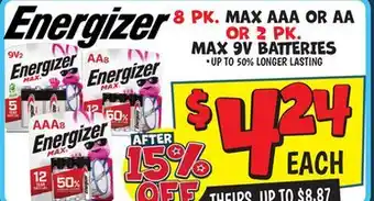 Ollie's 8 PK. MAX AAA OR AA OR 2 PK. MAX 9V BATTERIES offer