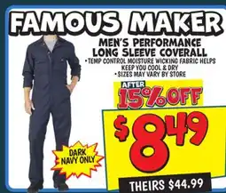 Ollie's Famous Maker Men's Performance Long Sleeve Coverall offer