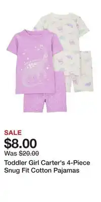 Kohl's Toddler Girl Carter's 4-Piece Snug Fit Cotton Pajamas offer