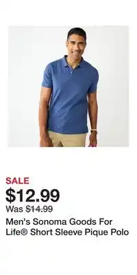 Kohl's Men's Sonoma Goods For Life Short Sleeve Pique Polo offer