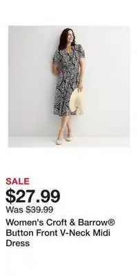 Kohl's Women's Croft & Barrow Button Front V-Neck Midi Dress offer
