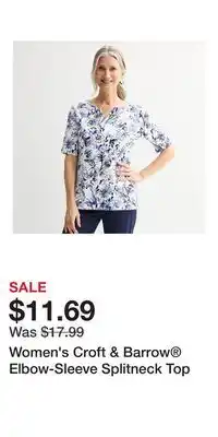 Kohl's Women's Croft & Barrow Elbow-Sleeve Splitneck Top offer
