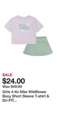 Kohl's Girls 4-6x Nike Wildflower Boxy Short Sleeve T-shirt & Dri-FIT Skort 2-Piece Set offer