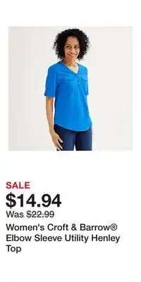 Kohl's Women's Croft & Barrow Elbow Sleeve Utility Henley Top offer