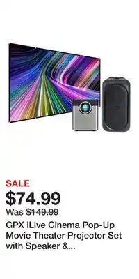 Kohl's GPX iLive Cinema Pop-Up Movie Theater Projector Set with Speaker & Screen offer