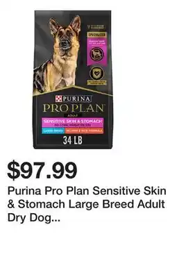 Petsmart Purina Pro Plan Sensitive Skin & Stomach Large Breed Adult Dry Dog Food - Salmon & Rice offer