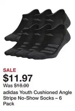 Dick's Sporting Goods adidas Youth Cushioned Angle Stripe No-Show Socks – 6 Pack offer