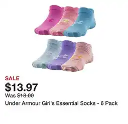 Dick's Sporting Goods Under Armour Girl's Essential Socks - 6 Pack offer