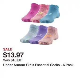 Dick's Sporting Goods Under Armour Girl's Essential Socks - 6 Pack offer