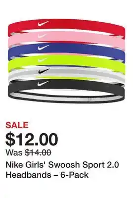 Dick's Sporting Goods Nike Girls' Swoosh Sport 2.0 Headbands – 6-Pack offer