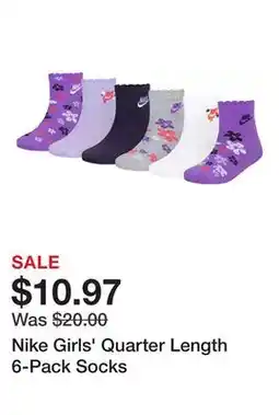 Dick's Sporting Goods Nike Girls' Quarter Length 6-Pack Socks offer