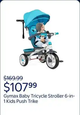 Walmart Gymax Baby Tricycle Stroller 6-in-1 Kids Push Trike w/ Removable 5-Position Canopy Blue offer