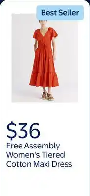 Walmart Free Assembly Women's and Women's Plus Tiered Cotton Maxi Dress offer