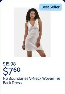 Walmart No Boundaries V-Neck Woven Tie Back Dress, Women's offer