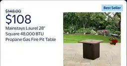 Walmart Mainstays Laurel 28 Square 48,000 BTU Propane Gas Fire Pit Table with Lava Rocks and Metal Lid offer