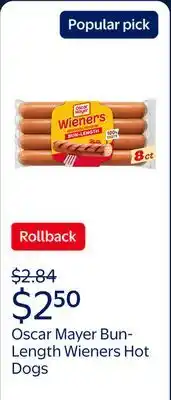 Walmart Oscar Mayer Bun-Length Wieners Hot Dogs offer