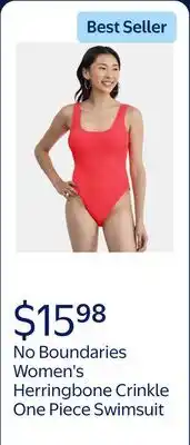 Walmart No Boundaries Women's Herringbone Crinkle One Piece Swimsuit offer