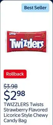 Walmart TWIZZLERS Twists Strawberry Flavored Licorice Style, Chewy Candy Bag offer