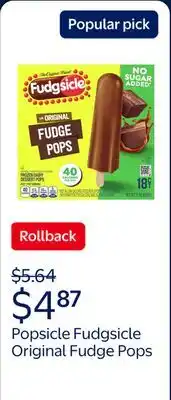 Walmart Popsicle Fudgsicle Original Fudge Pops No Sugar Added Popsicles Ice Pops, 18 Count offer