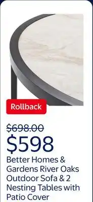 Walmart Better Homes & Gardens River Oaks Outdoor Sofa & 2 Nesting Tables with Patio Cover offer