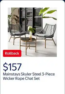 Walmart Mainstays Skyler Steel 3-Piece Wicker Rope Chat Set, Grey offer