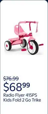 Walmart Radio Flyer 415PS Kids Readily Assembled Fold 2 Go Trike with Storage Bin, Pink offer