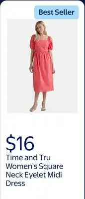 Walmart Time and Tru Women's and Women's Plus Square Neck Eyelet Midi Dress offer