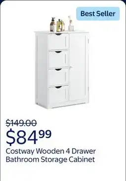 Walmart Costway Bathroom Storage Wooden 4 Drawer Cabinet Cupboard 2 Shelves Free Standing White offer