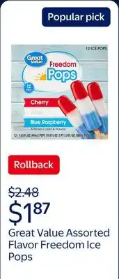 Walmart Great Value Assorted Flavor Freedom Ice Pops offer