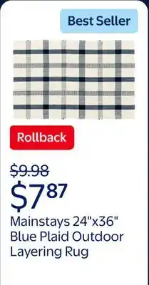 Walmart Mainstays 24x36 Blue Plaid Outdoor Layering Rug offer