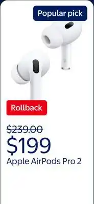 Walmart Apple AirPods Pro 2, Wireless Earbuds, Active Noise Cancellation, Hearing Aid Feature offer