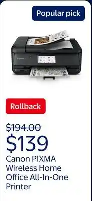 Walmart Canon PIXMA TR8622a Wireless Home Office All-In-One Printer offer