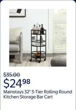 Walmart Mainstays 32 3-Tier Rolling Round Kitchen Storage Bar Cart, Black offer