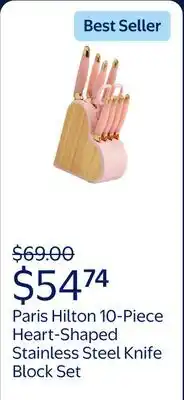 Walmart Paris Hilton 10-Piece Heart-Shaped Stainless Steel Knife Block Set, Pink offer