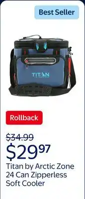 Walmart Titan by Arctic Zone 24 Can Zipperless Soft Cooler, Ocean Blue, 13 QT offer