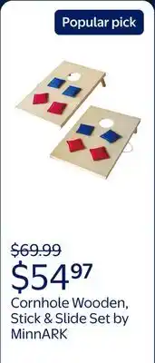 Walmart Cornhole Wooden, Stick & Slide, 10 Pieces, 2 Boards, 8 Bean Bags, Family Games, Ages 3+ by MinnARK offer