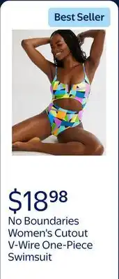 Walmart No Boundaries Women's Cutout V-Wire One-Piece Swimsuit offer