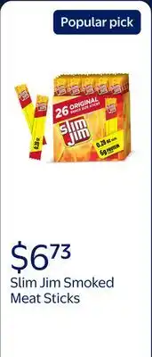 Walmart Slim Jim Smoked Meat Sticks, Original Flavor, 6g Protein Per Serving, Snack Size offer