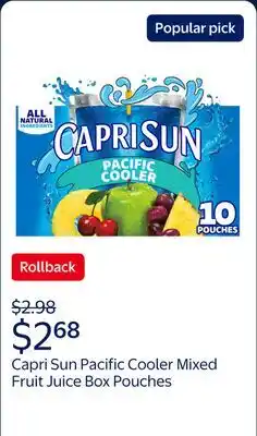 Walmart Capri Sun Pacific Cooler Mixed Fruit Juice Box Pouches offer