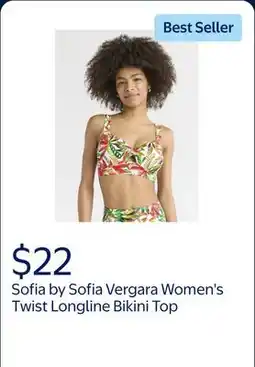 Walmart Sofia by Sofia Vergara Women's Twist Longline Bikini Top offer