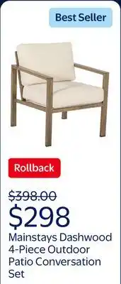 Walmart Mainstays Dashwood 4-Piece Outdoor Patio Conversation Set offer