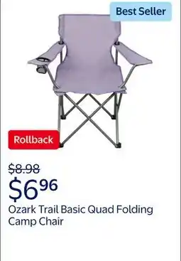 Walmart Ozark Trail Basic Quad Folding Camp Chair with Cup Holder, Lavender, Adult offer