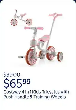 Walmart Costway 4 in 1 Kids Tricycles with Push Handle & Training Wheels Baby Balance Bike Pink offer